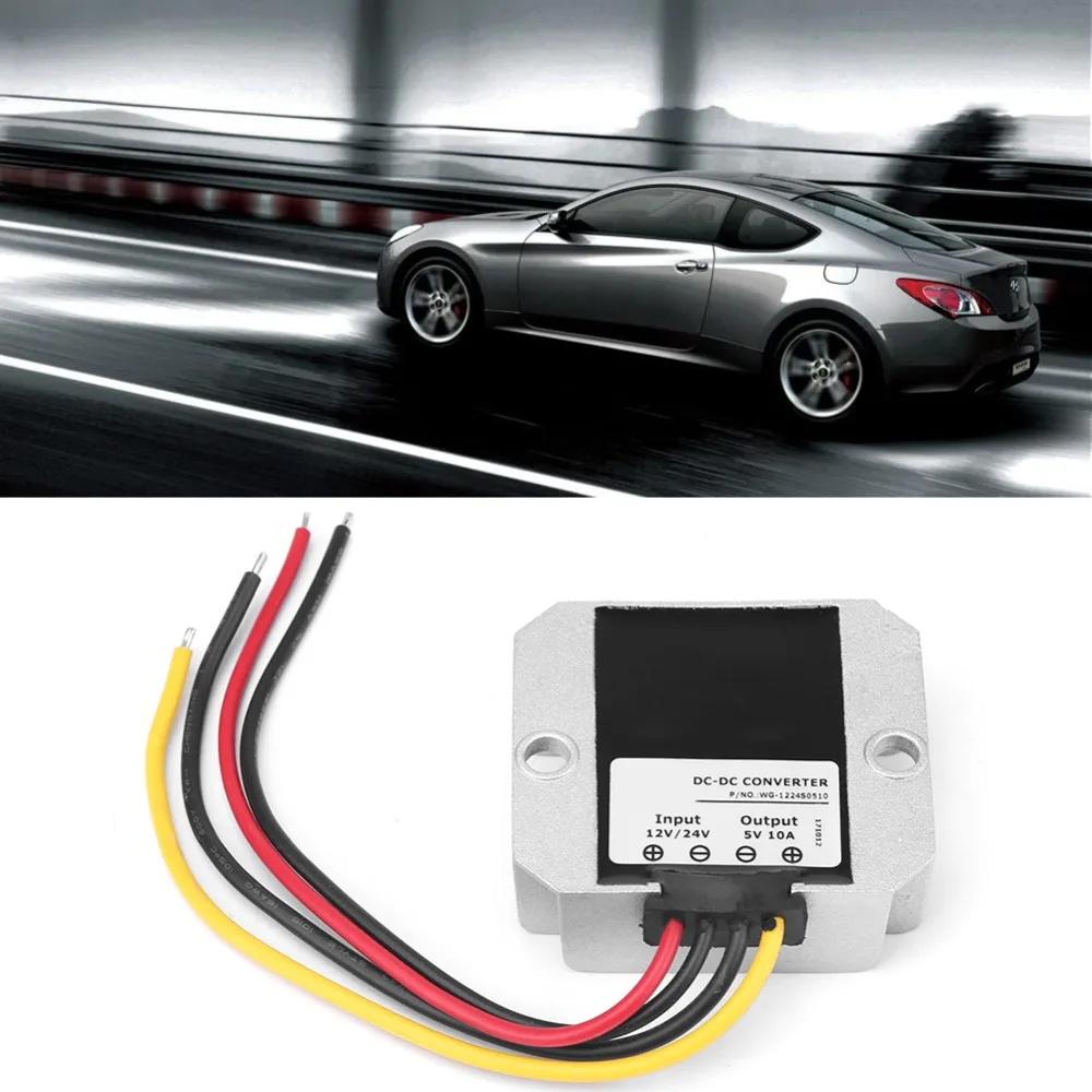 Алюминиевый DC преобразователь 12V/ 24V to 5V 10A 50W понижающий стабилизатор напряжения