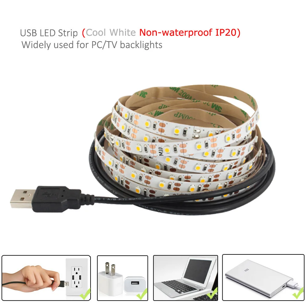 LED Strip Remote Battery Powered Strip Light Dimmable DC 5V LED Tape Battery Operated Stripe Waterproof 4AA with 11 Keys Remote - Испускаемый цвет: USB Strip IP20 CW