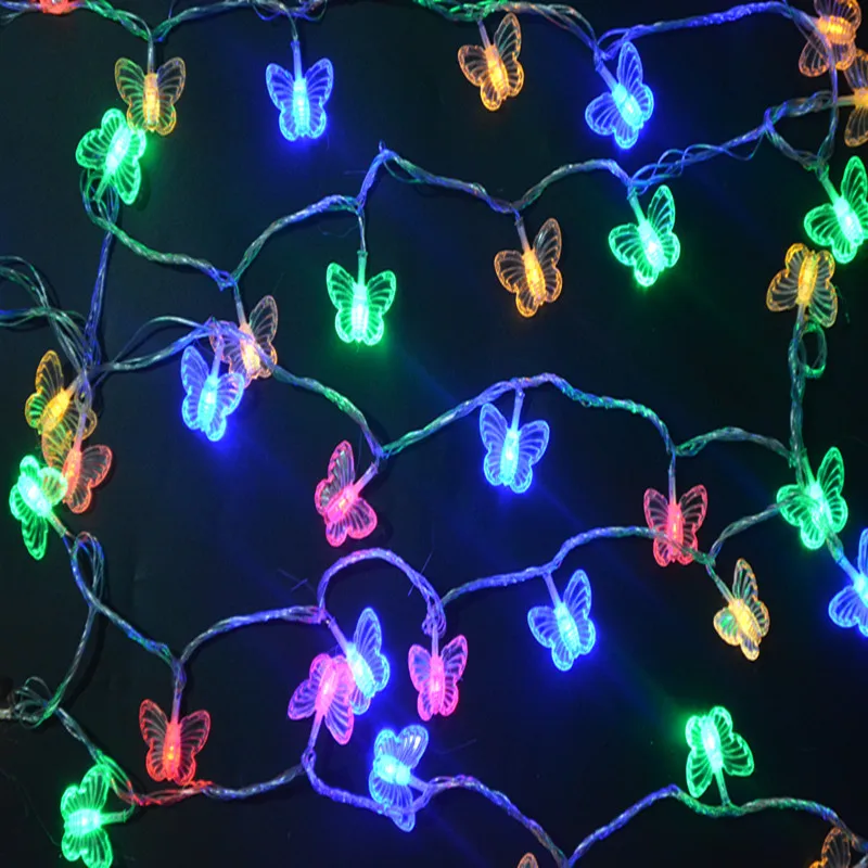 AC 220 В 10 м 100 светодиодный s бабочки СВЕТОДИОДНЫЙ Строка Рождественские огни для садовых и комнатных растений лужайка с деревьями вечерние Сказочный свет декоративные RGB светодиодный
