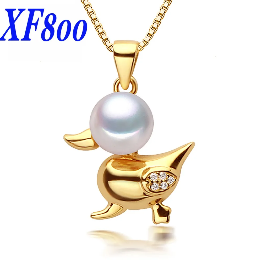 

XF800 natural pearl necklace pendant , small yellow duck 7-8 round shape pearl pendant for gift friends S18