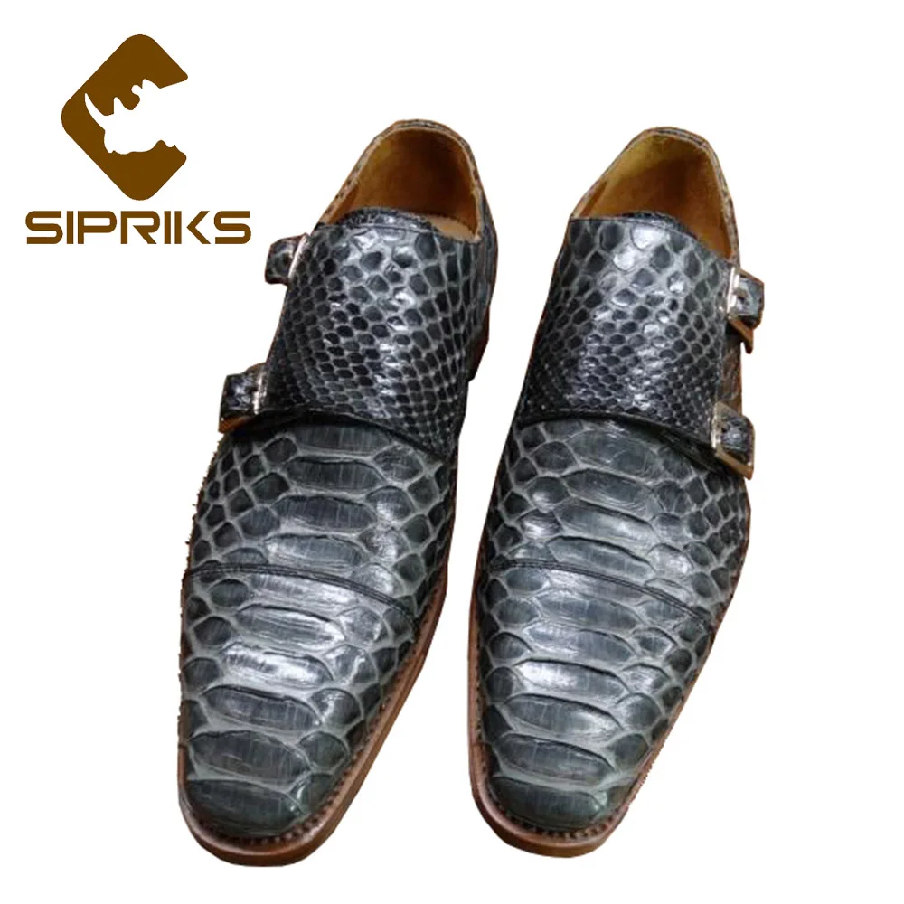 

Sipriks Luxury Double Monk Strap For Men Imported Real Snakeskin Shoes Fashion Goodyear Welted Python Skin Shoes Gents Tuxedo 44