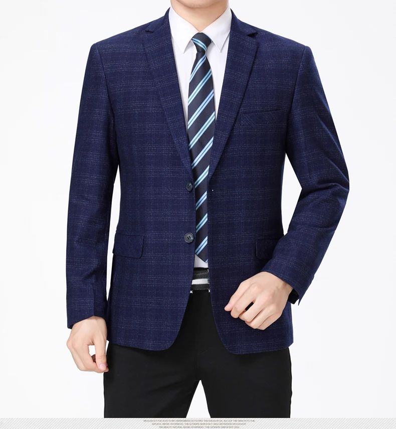 WAEOLSA Men Classical Plaid Blazers Blue Red Jackets Suit Man  Slim Fit Blazer Masculino Check Texture Outfits Office Uniform Male Suit Coat Spring (8)