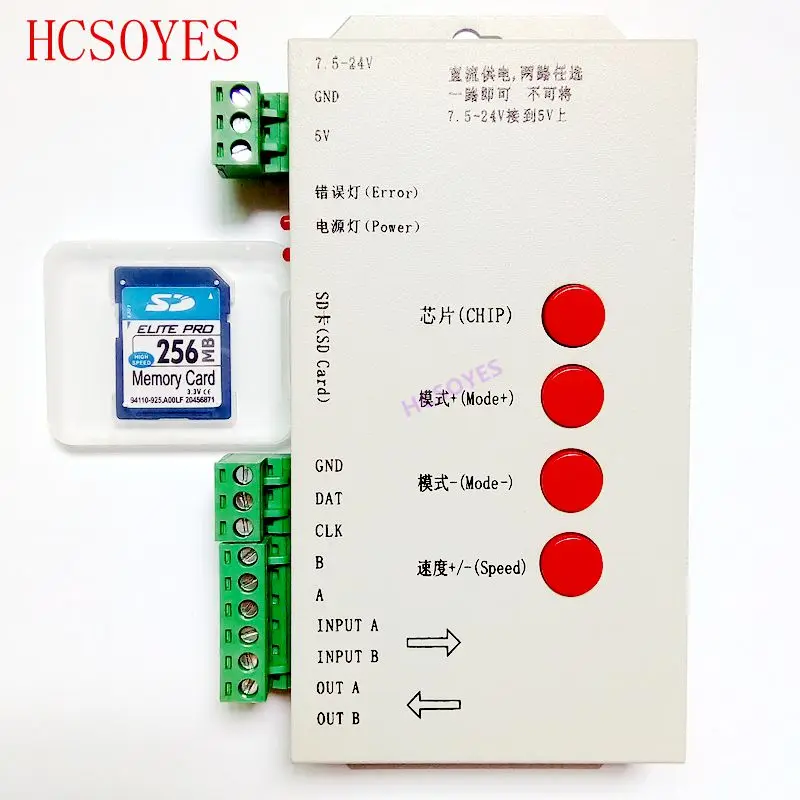 

HCSOYES 1PCS T1000S SD Card WS2801 led Pixels Controller APA102 WS2812B WS2811 LPD8806 LPD6803 DMX512 2048 Pixels DC 5-24V