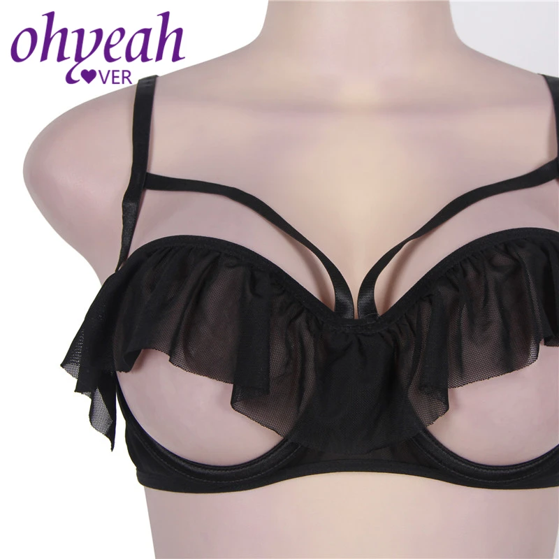 Женское нижнее белье Ohyeahlover черное с открытой промежностью и рюшами RM80405|bra and panty