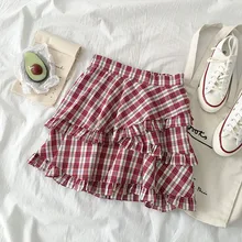 Женские юбки лето Новая женская короткая юбка клетчатая плиссированная имперская Женская мини-юбка выше колена