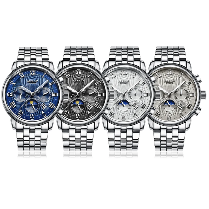 AESOP Мужские автоматические часы, механические часы, синие наручные часы из нержавеющей стали, мужские часы