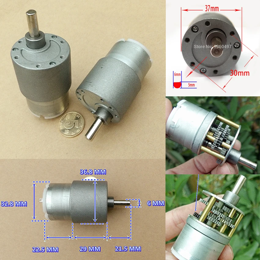 Ebowan мини Электрический металла, работающего на постоянном токе 12 В в Шестерни мотор с ультратонкой оправой 37 мм 6,5 об/мин Мощный высокий крутящий момент для автомобиля RC модель робота игрушки "Сделай своими руками", бытовое