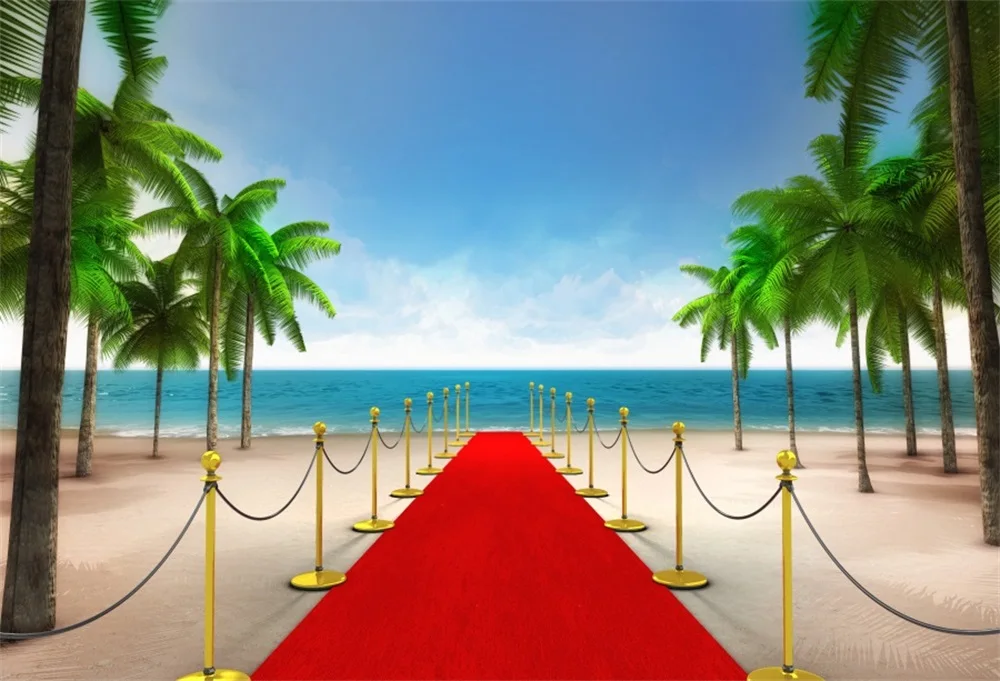 

Laeacco Tropical Sea Beach Stage Palm Tree Red Carpet Railing Child Baby Photo Background Photography Backdrops For Photo Studio