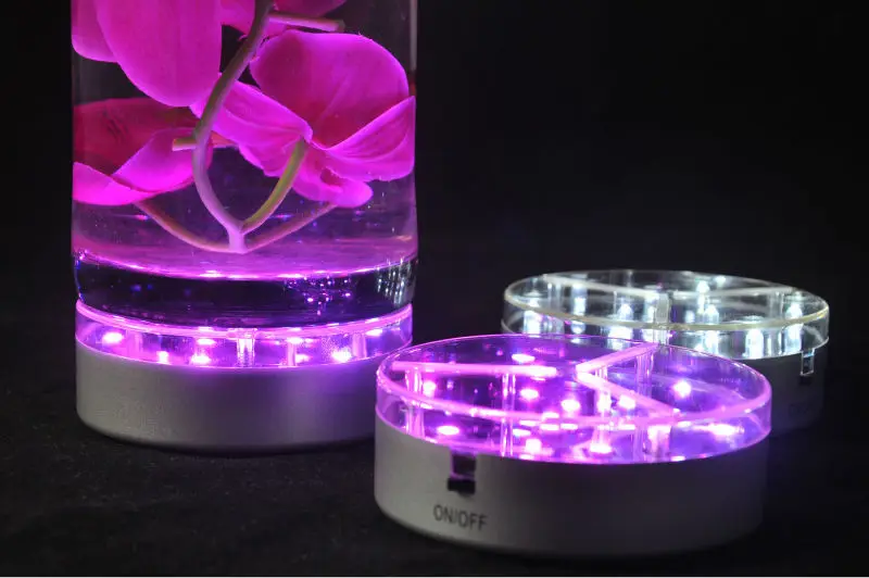 

4 inch led light base crystal 1pc/lot Centerpiece Lighting 3AA Battery Operated 9 RGB LED Light For Under Vase