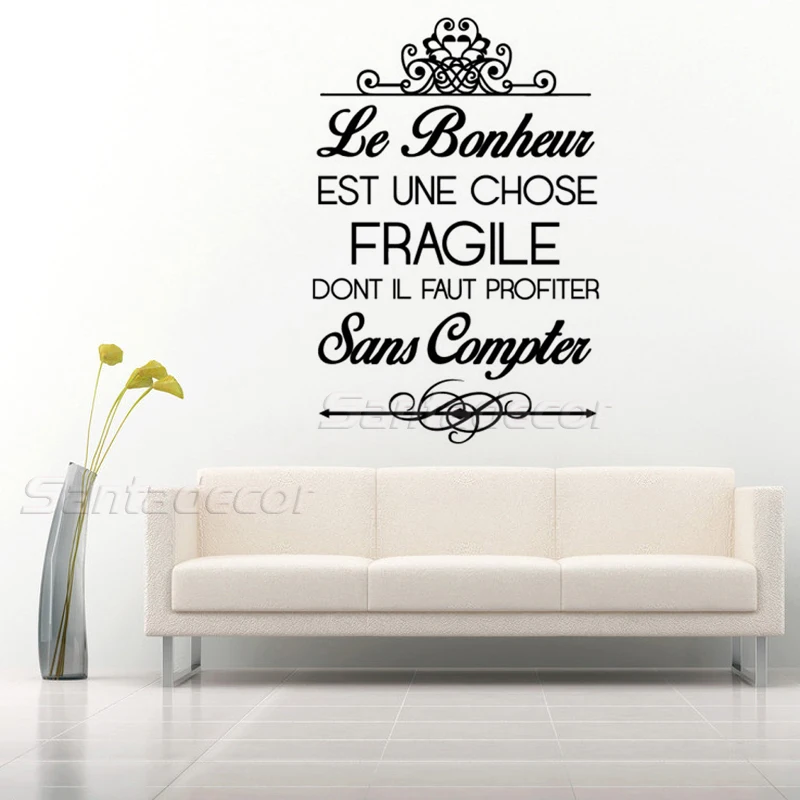 

Stickers French Citation Bonheur Mural Vinyl Wall Sticker Mural Decals Art Wallpaper for Living Room Home Decor House Decoration