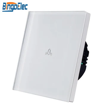 

Bingoelec EU/UK Standard AC110-250V,White Toughened Glass Panel Touch Doorbell Switch Wall Bell Switch 86*86mm