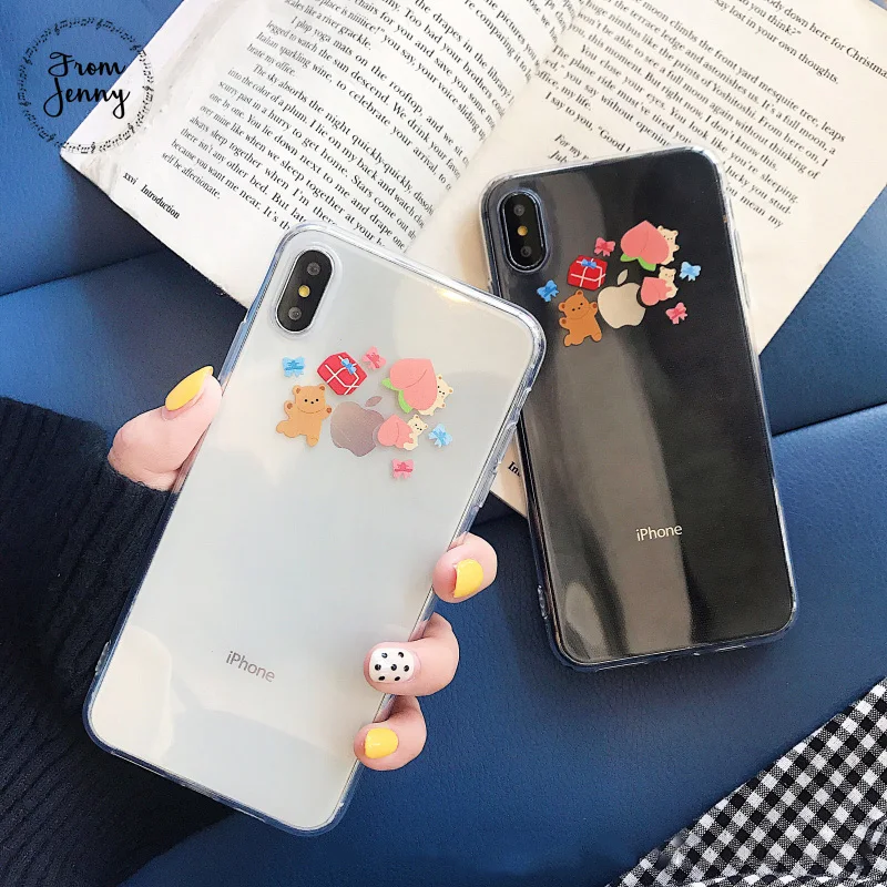 From Jenny с милым медведем персикового цвета для iPhone x xr xs max 6 6s 7 8 Plus Прозрачный чехол