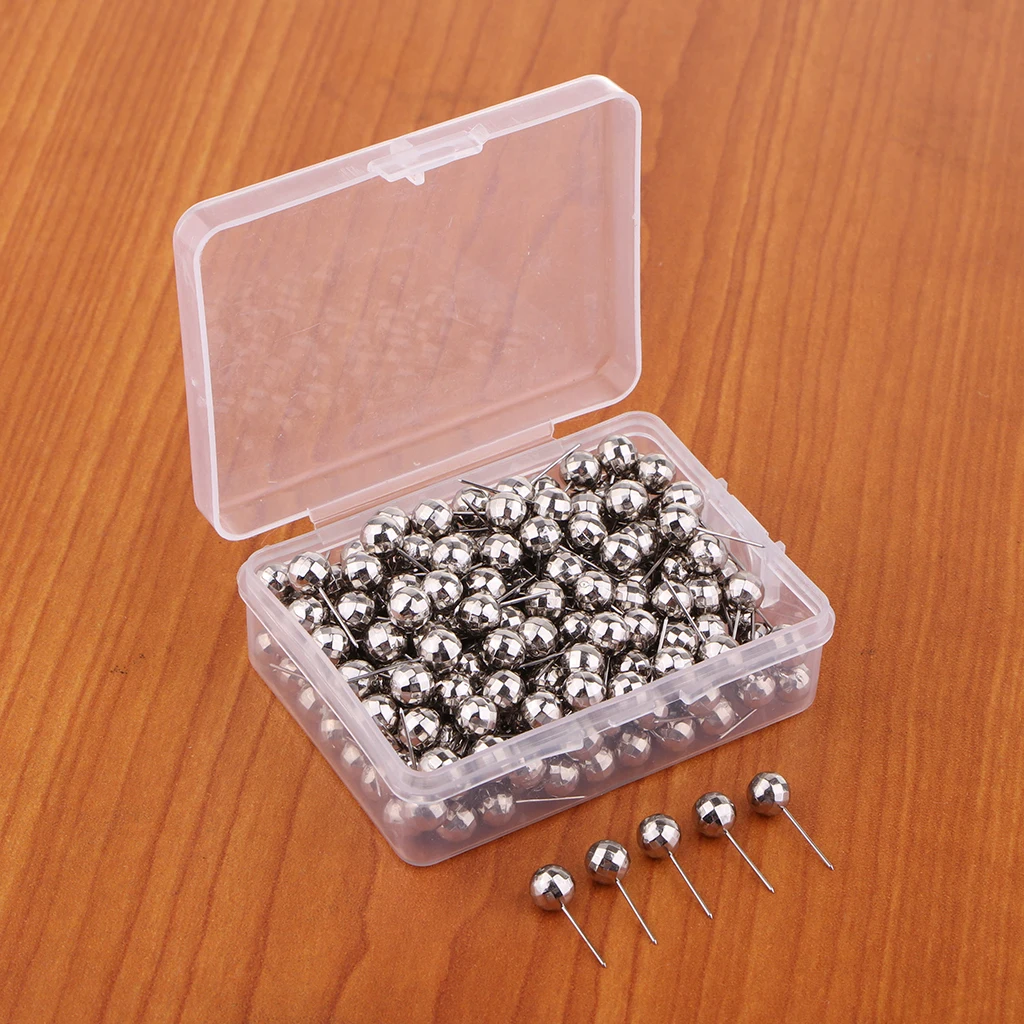 100/200 Push Pin Drawing Pins Metallic Ball Head Cork Board Map Office Thumb Unique Decorative Impact On DIY Projects