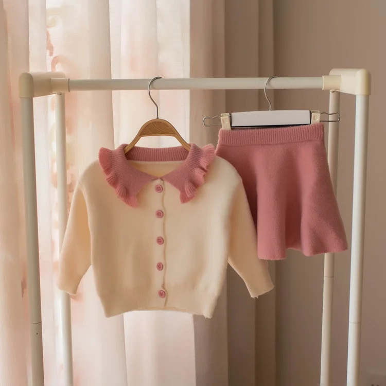 

Autumn New Kids Knitted Clothing Sets Cardigan Sweater Skirt 2pcs Korean Style Baby Girls Cute Outfits Toddlers Children Suits