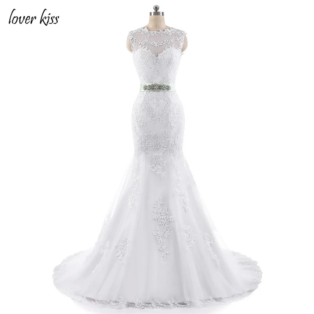 

Lover Kiss Vestido De Noiva 2018 Robe De Mariee Elegant Lace Body Sleeveless Wedding Dress Sexy Mermaid Wedding Dress