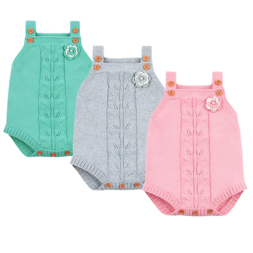 

Baby Girls Summer Bodysuit Pink Floral Knitted Newborn Body Tops 0-18M Toddler Infant Bebes Funny Onesie Outfit Children Clothes