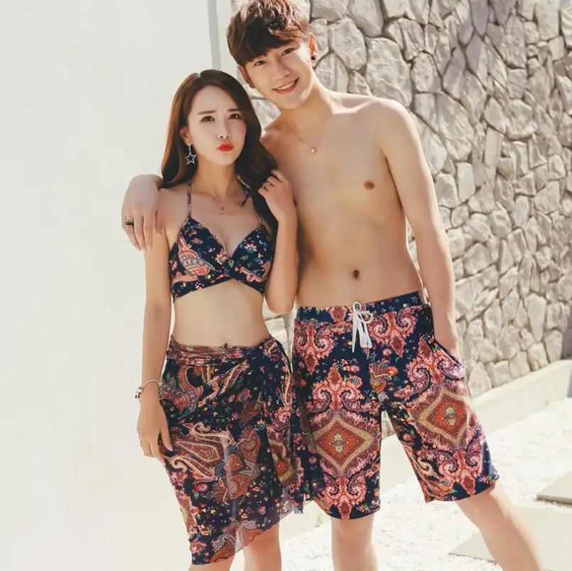 

Women Mens Couple Swimsuit Bikini Men Board Shorts Swimming Trunks Boxer Beach Couples swimwear Surfing Boardshort
