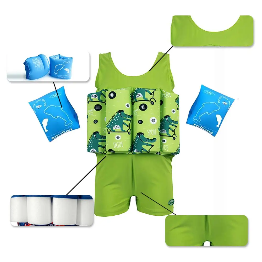  Children Cartoon Cute Swimsuit Boys Buoyancy Swimwear Baby Girls Detachable Bathing Suit With Infla