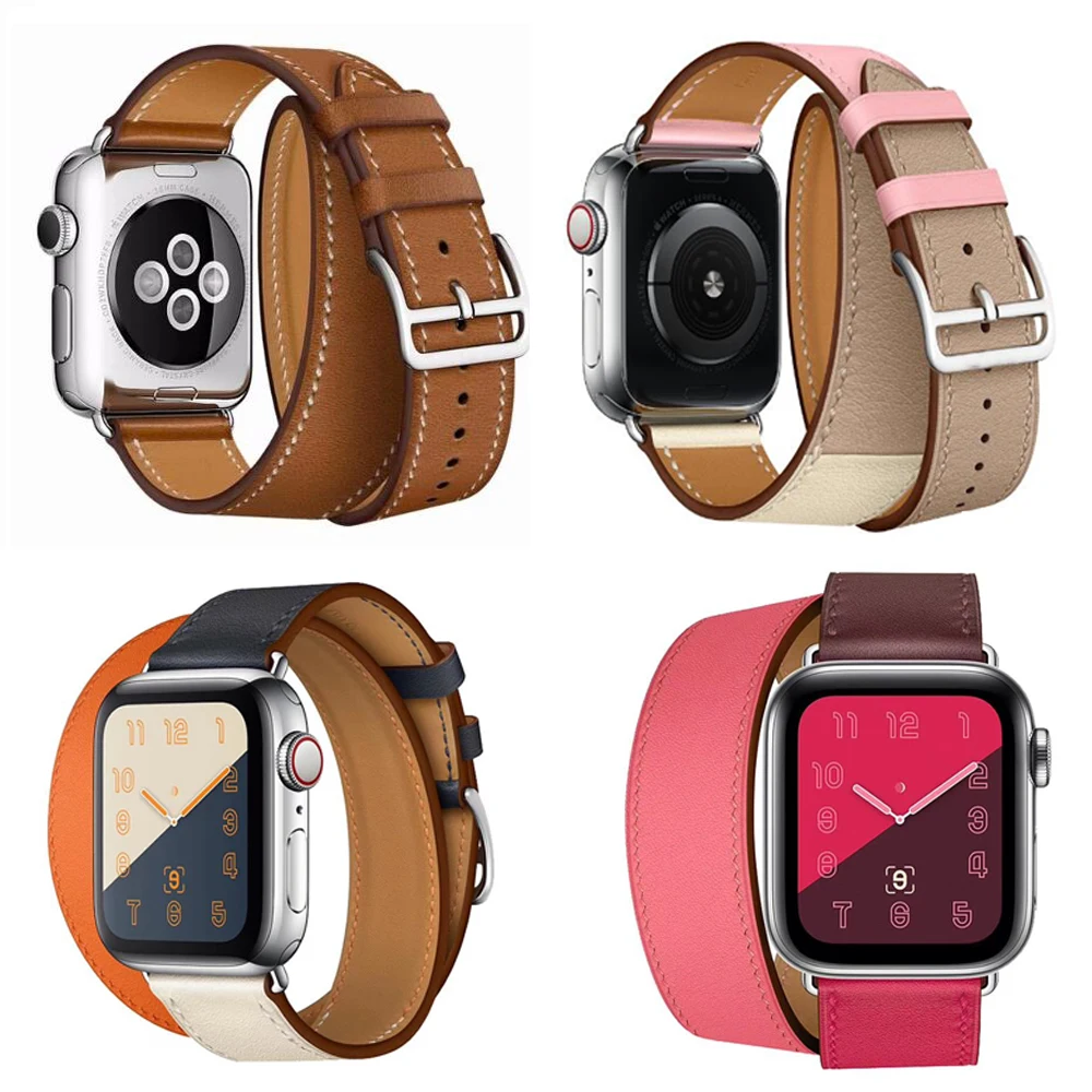 Genuine Leather Strap for iwatch for Apple Watch band Double Tour Extra Long 38mm 42mm 40mm 44mm for iwatch Series 4 2 3 1 belt