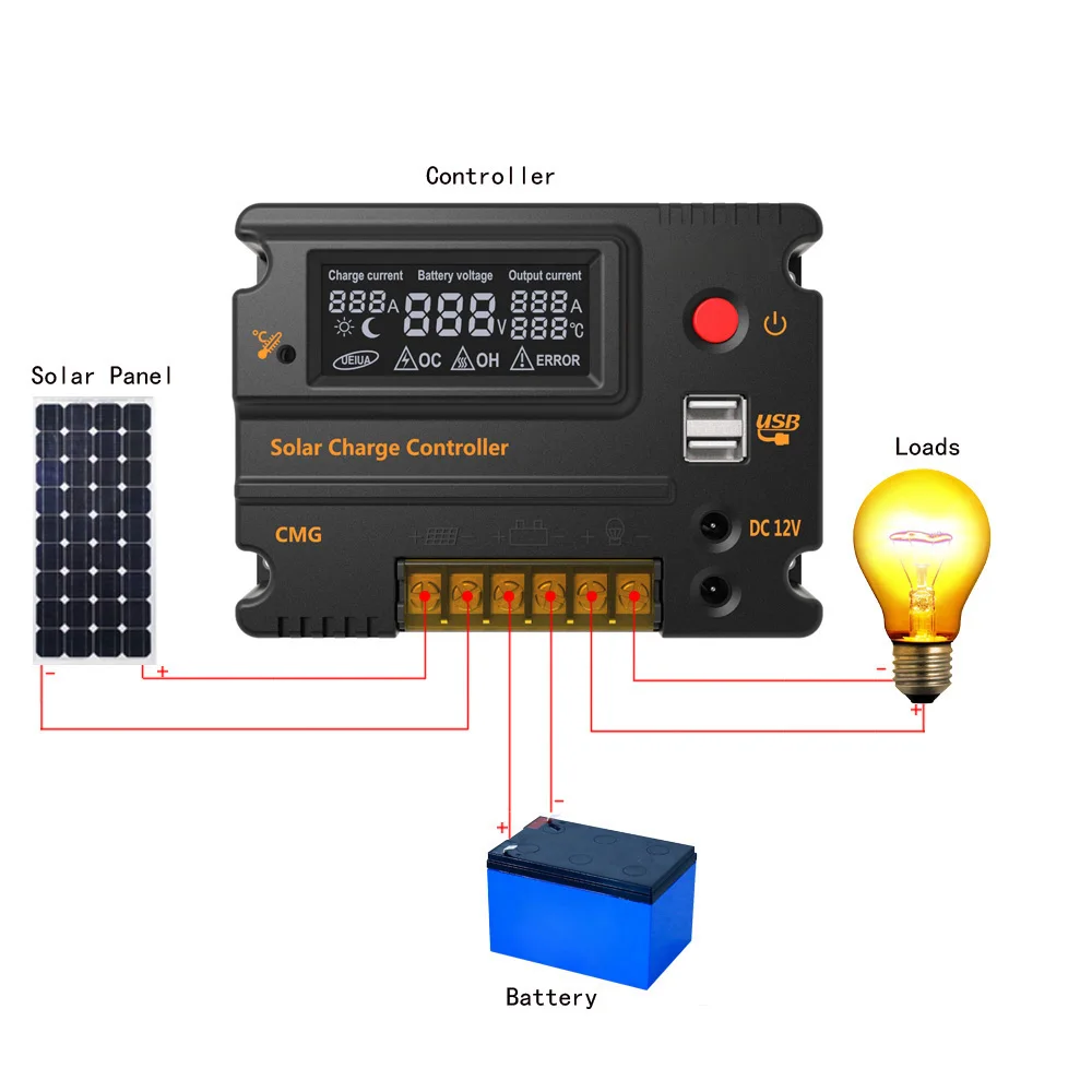 10A 20A 12V 24V ЖК-дисплей за максимальной точкой мощности, Солнечный контроллер заряда Панель Батарея Регулятор автоматического переключения защита от перегрузки Температура компенсация