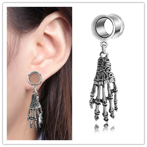 1pc Stainless Steel Skeleton Claw Shape Ear Plug Flesh Tunnels Ear Gauges Earring Body Jewelry Piercing Jewelry