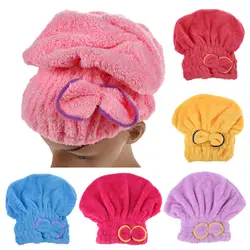 6 цветов из микрофибры одноцветное быстро высушить волосы Hat волос тюрбан Для женщин девушки дамы Кепки купальный сушки Полотенца головной