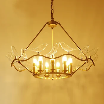 

American style all copper glass bird pendant lamps living room bedroom restaurant lamps clothing store decoration lightS ZA8912