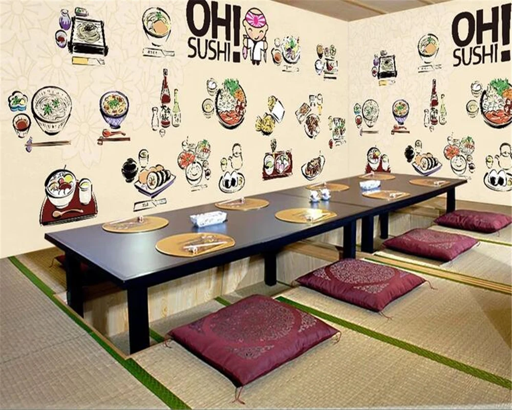 

beibehang papel de parede Personalized decorative wallpaper hotel cartoon hand-painted mural sushi tooling background wallpaper