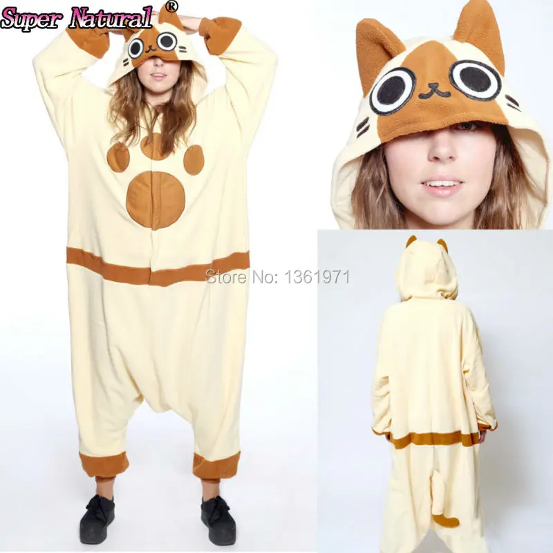 

HKSNG Women Men Winter Adult Black Beige Animal Airou Airu Cat Pajamas Melynx Ellione Kigurumi Onesie Cosplay Costume Party