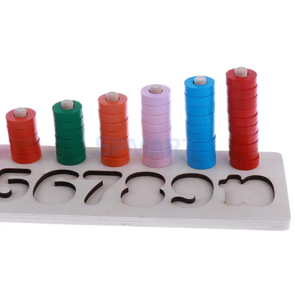 Montessori Wooden Numbers Match & Count  Stacking Ring Tower Kids/Baby Preschool Educational Mathematics Toy
