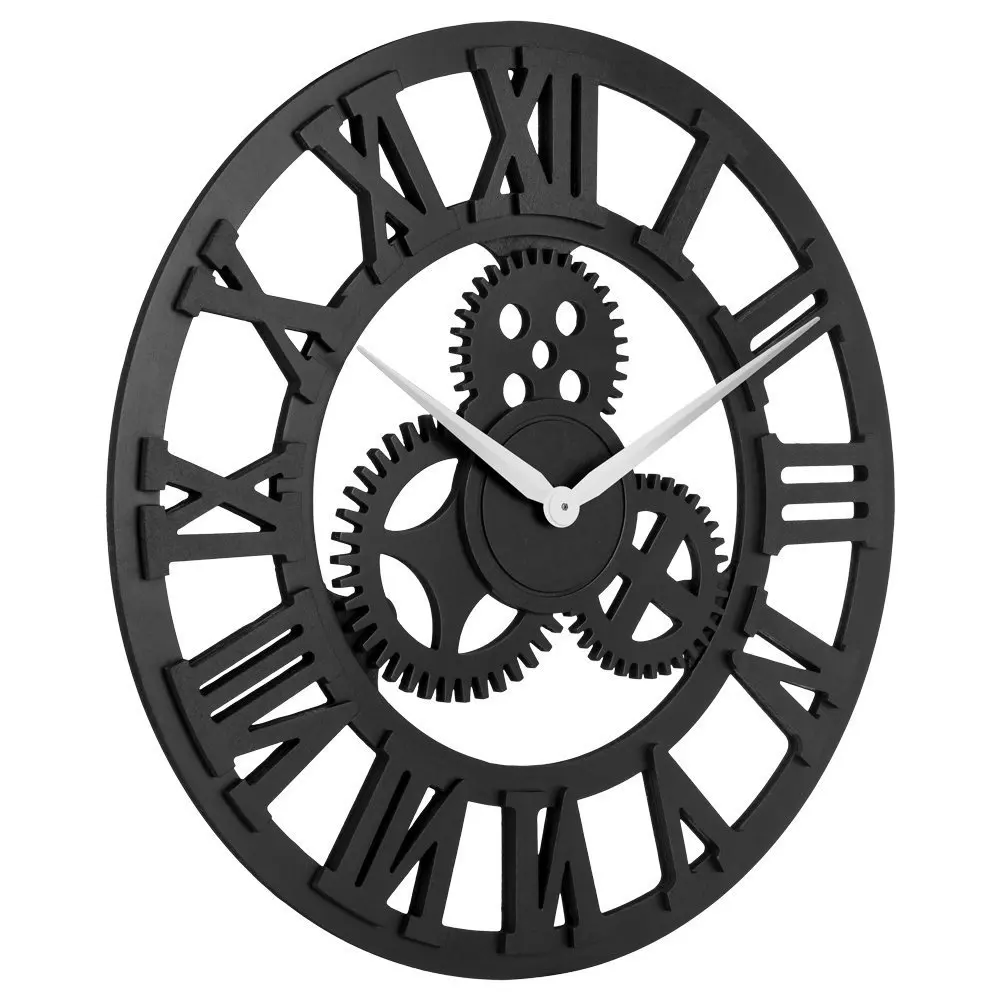 3D ретро деревенский Винтаж деревянный 23 дюйма бесшумные Шестерни настенные часы, в римском стиле-черный - Цвет: Roman-black