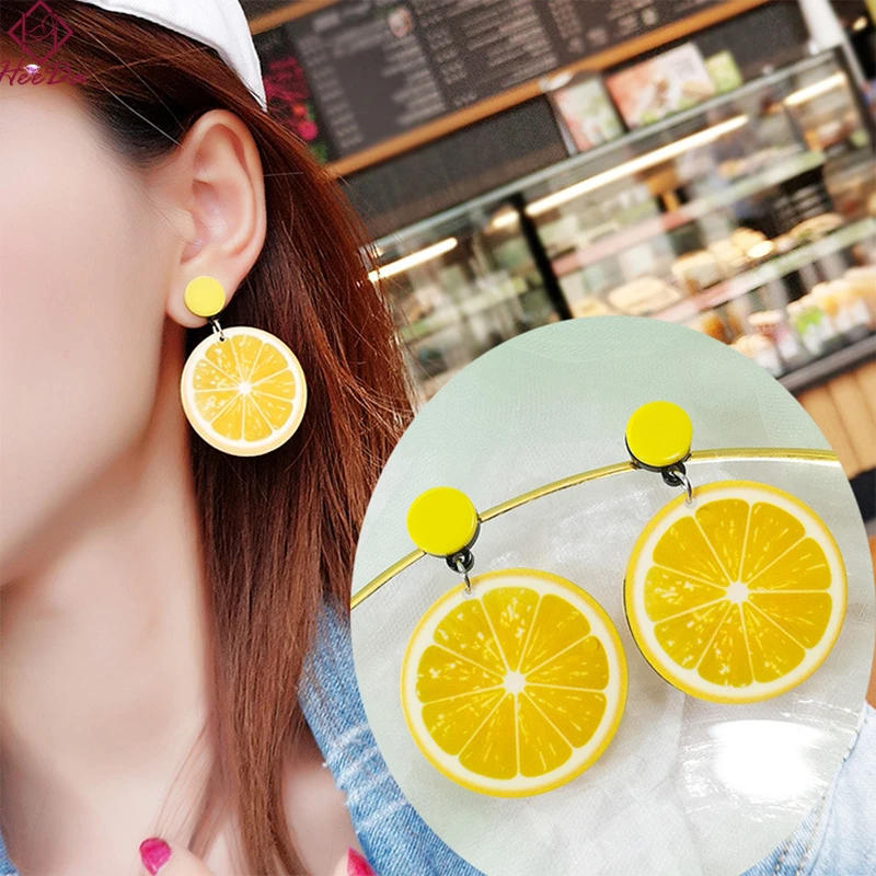 

Heeda Japan Korean Hiphop Lemon Acrylic Earrings Creative Fashion Unique Earring Nightclub Bar Women Food Jewelry Accessories
