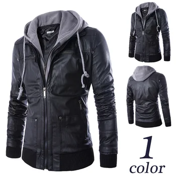 

Fashion Winter Fashion Men Coat Leather Jacket Motorcycle PU Zippers Jackets Hooded