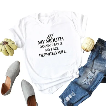 

Fashionshow-JF 1Pcs Summer Fashion Casual Women Cotton T-Shirt MY MOUTH Letter Print Short Sleeve Tees