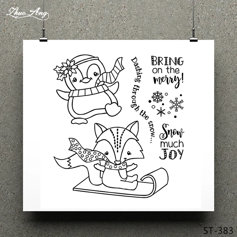 

ZhuoAng Winter Animals Clear Stamp for Scrapbooking Rubber Stamp Seal Paper Craft Clear Stamps Card Making