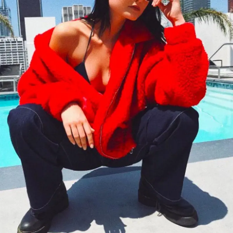 FREE SHIPPING Autumn Winter Warm Soft Zipper Fur Jacket JKP1388