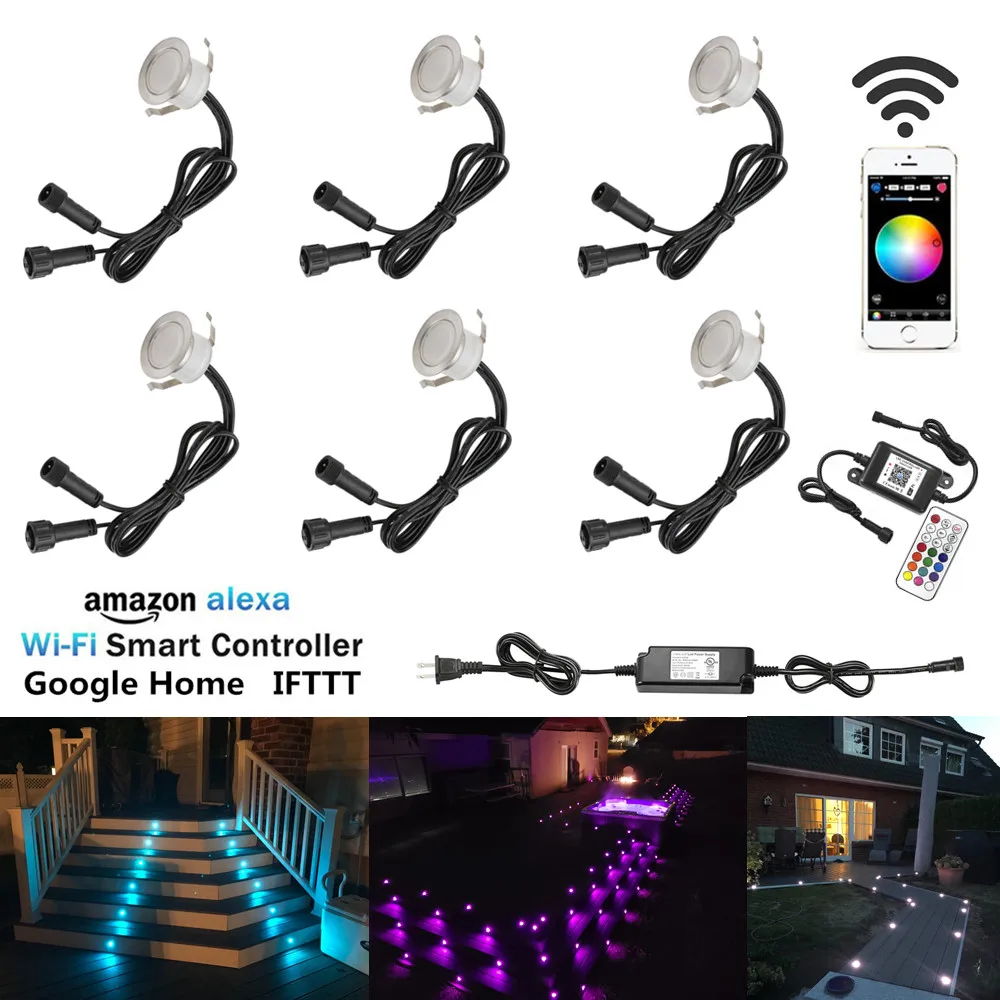 

6pcs/lot Smart WIFI Phone APP Control RGB/RGBW 31mm 12V ip67 Kitchen Stair Step LED Deck Rail Lights for Alexa Echo Google Home