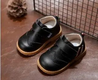 Кожаные туфельки для младенцев, весна, британский стиль, модные тонкие туфли для мальчиков, обувь для маленьких девочек - Цвет: Черный