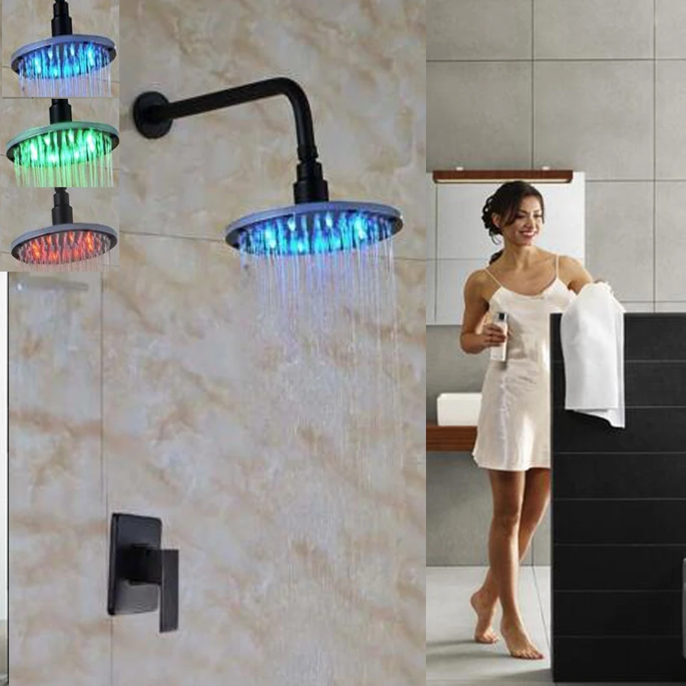 

Modern 8" Oil Rubbed Bronze Shower Faucet Mixer Tap Single Handle LED Rainfall