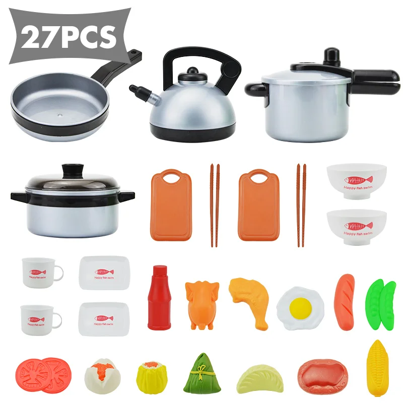 black 27 pcs Детский кухонный набор английская версия, кухонные игрушки, пластиковая имитация кухонных принадлежностей, миниатюрные игрушки раннего развития для детей, подарок - Цвет: black 27 pcs