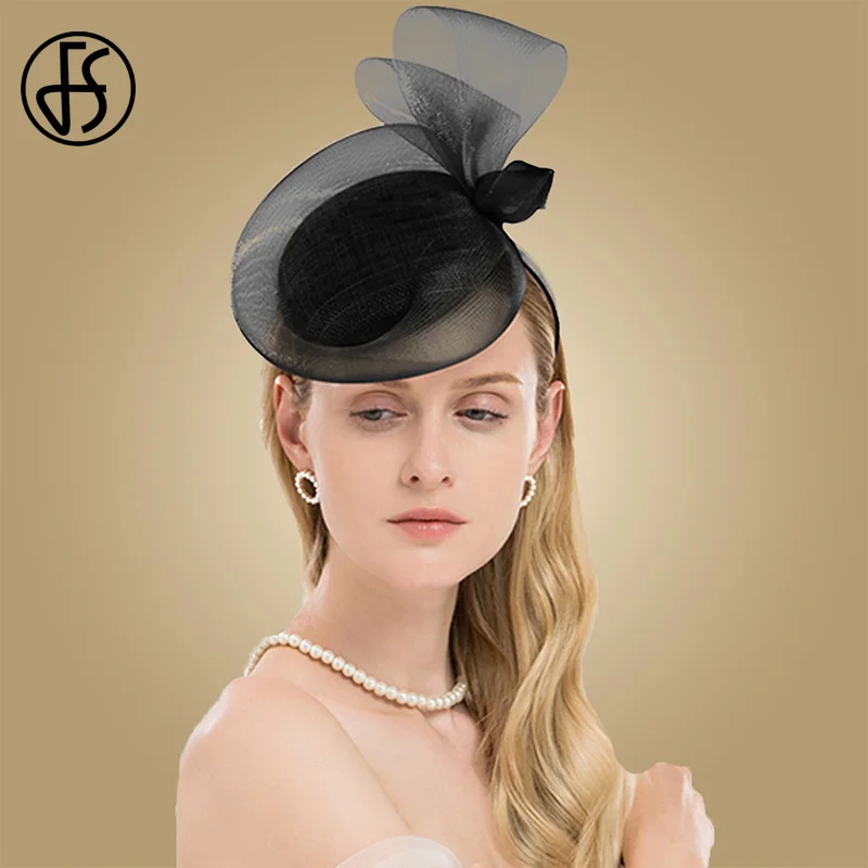 Black Hat FS вуалетки шляпа для женщин элегантные фиолетовые кепки Sinamay церковь для дам Свадебные черные Дерби вечерние шляпки Fedoras Винтаж - Цвет: Black Hat