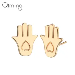 Ручной серьги «Хамса» рука Фатимы сердца серьга для Для женщин маленький Модные украшения цвета: золотистый, серебристый женская серьга