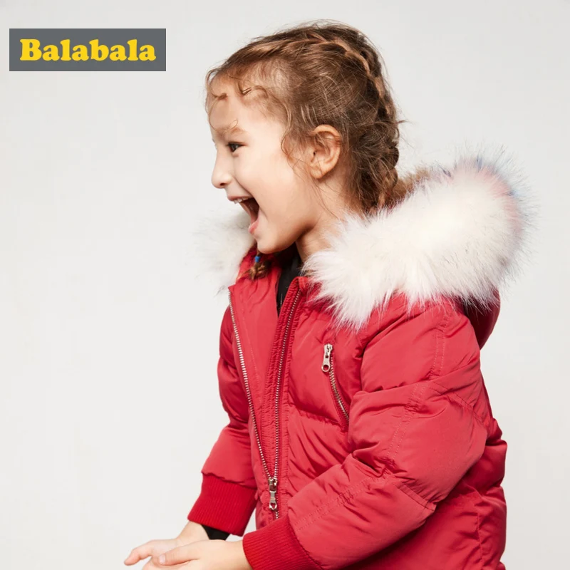 Balabala/длинная безморозная куртка для маленьких девочек со съемной отделкой из искусственного меха на капюшоне, Детская куртка на молнии с капюшоном и открытым карманом