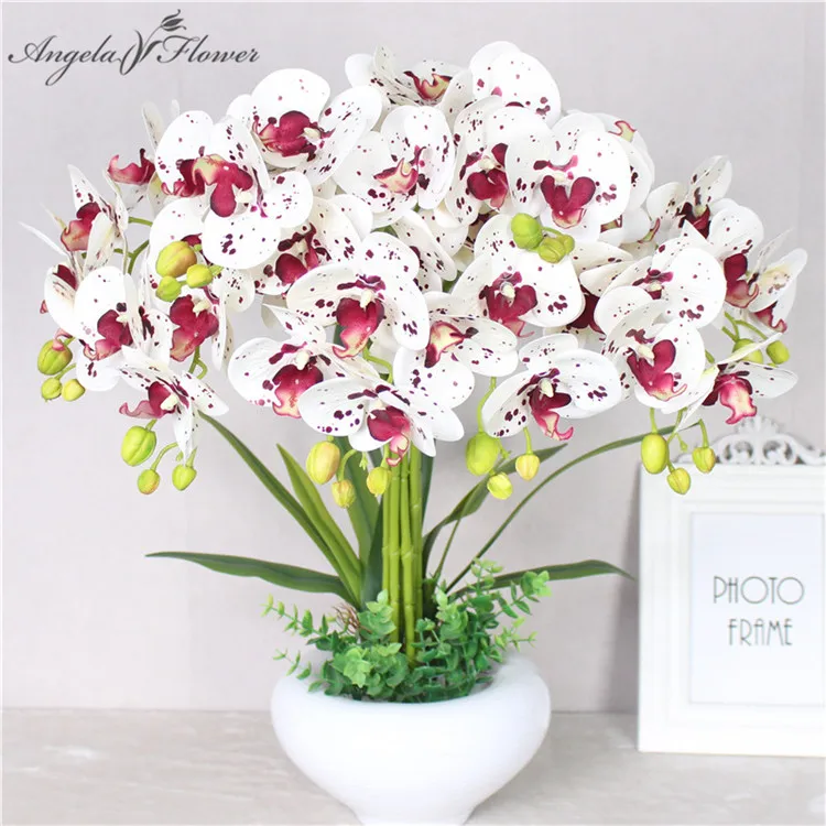 

Real touch artificial 5 head/branch butterfly orchid office home Christmas wedding decor PU artificial flower display pot orchid