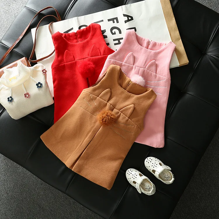 

baby girl winter dress sleeveless cute ball cat girls kids princess dresses children clothes