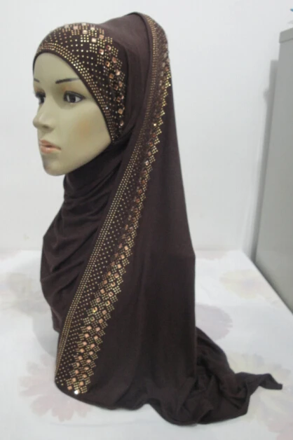 

H956 high quality elastic modal jersey long scarf with rhinestones and crystals,fast delivery