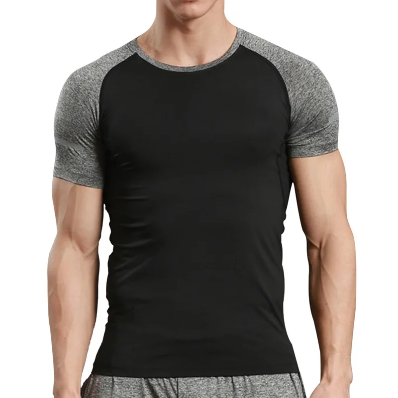 Laamei Summer Compression Skinny Men T shirt Patchwork O Neck Fashion