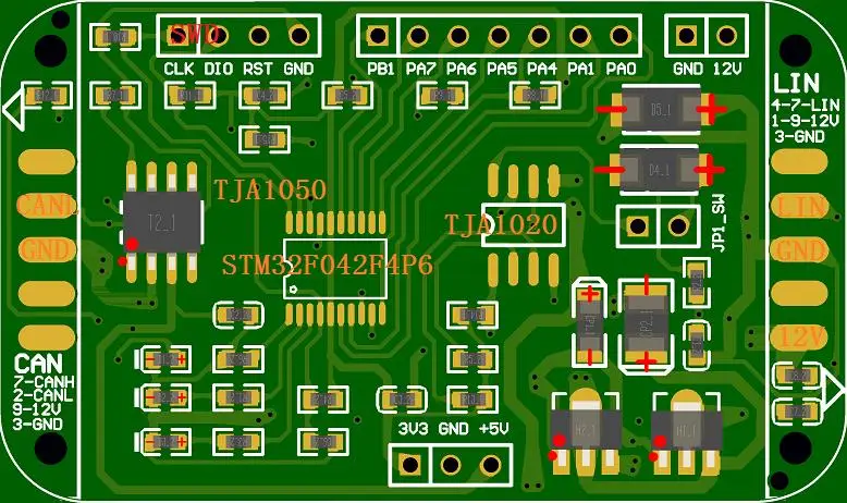 Для LIN bus LIN slave DEMO board LIN/CAN development board STM32F042F4P6 TJA1020