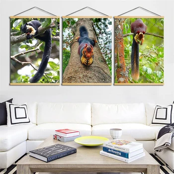

Picture Nordic Poster Wall Art Print Squirrel Animal Wooden Scroll Tree Hanging Paintings Canvas for Home Interior Decoration
