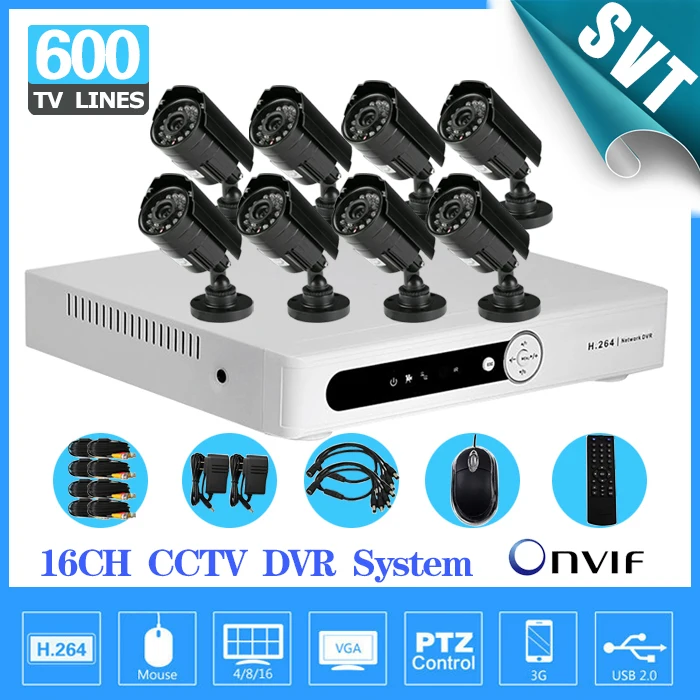 Дома 16ch системы видеонаблюдения DVR 8ch 600TVL DayNight камера наружного видеонаблюдения системы безопасности 16-канальный комплект sk-210